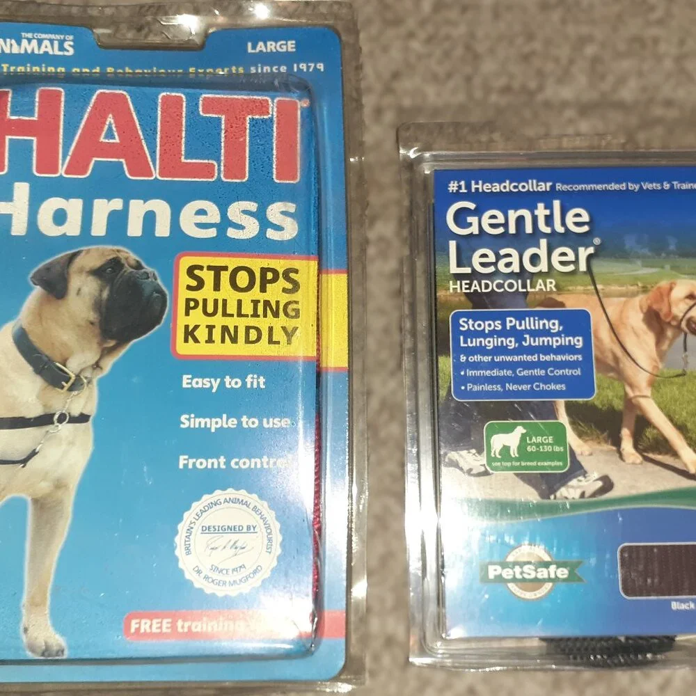 NEW! X2 LEASHES GENTLE LEADER HEADCOLLAR & HALTI HARNESS STOP PULLING DOG SIZE L